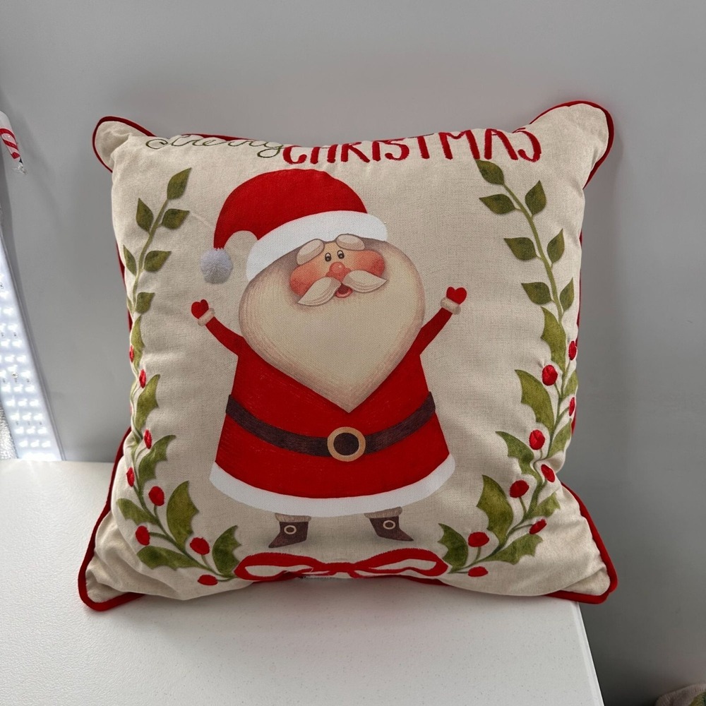 Merry Christmas Santa Claus Throw Pillow 18"x18" Red & Beige  Arden Companies - Picture 11 of 11